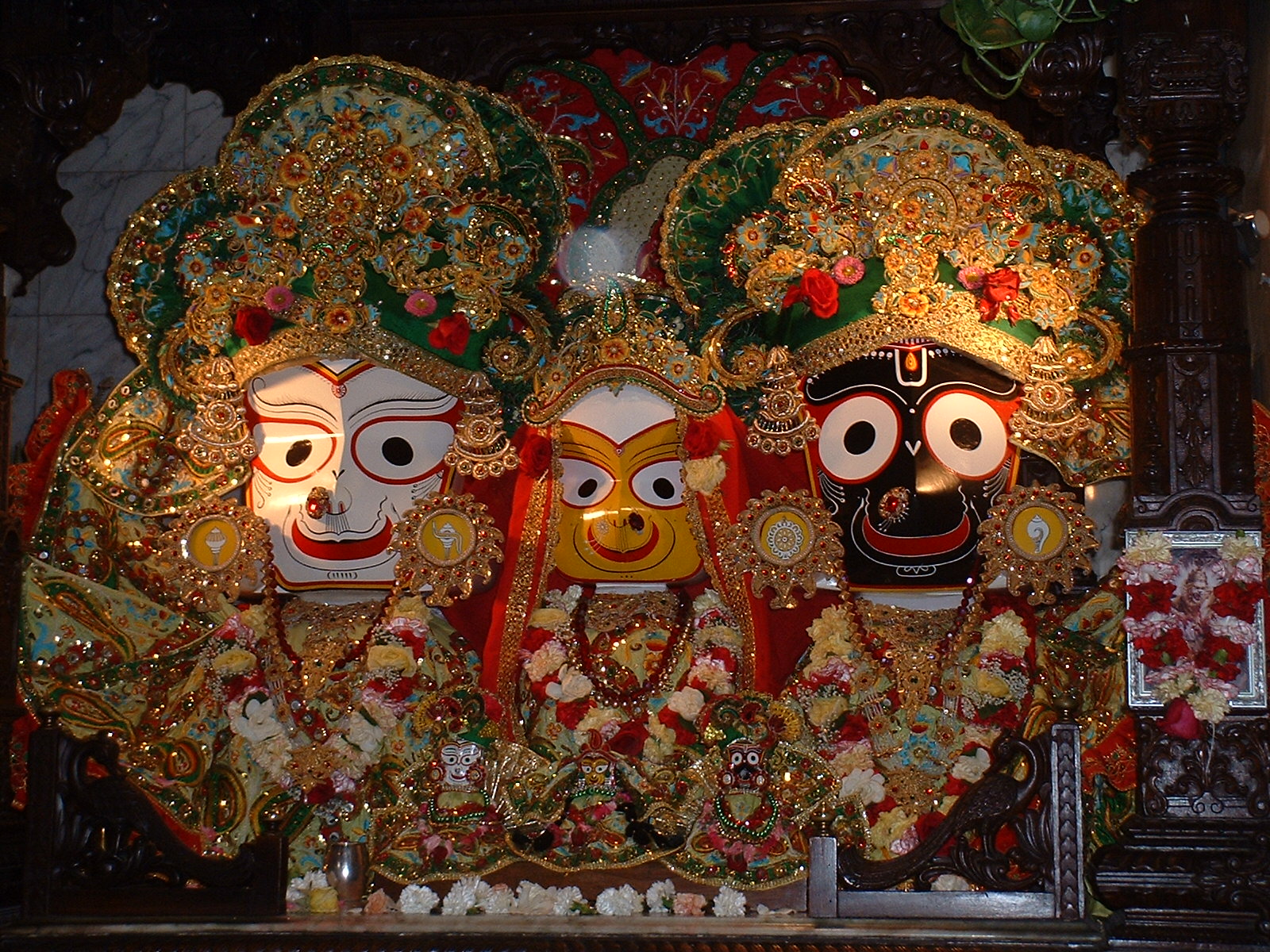  Lord Jagannath is on the right, with his sister Subhadra in the middle and his brother Balabhadra on the left